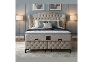 High Quality Mabelia Turkish Farmhouse Villa Bedroom Hotel Bed Set Hydraulic Storage Base Modern Design Cushioned Home Furniture