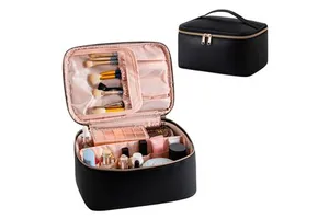 Custom Logo Portable Waterproof Pu Travel Skincare Makeup Make Up Organizer Bag With Brush Holder Cosmetic Case For Women Girl
