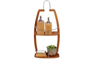 Multifunctional Acacia Wood Wall Mounted Organizer Rack Bathroom Shelf with Iron