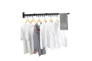 Modern Black Wall-Mount Foldable Clothes Drying Rack Retractable Balcony Drying Rack Clothes Drying Rack with Hooks
