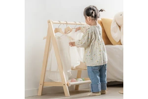 Solid Wood Floor-Standing Coat Rack Convenient Folding Design Small Bay Window Clothes Drying Rack for Storage Holders Racks