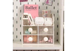 OEM ODM Multifunctional Japandi Design Plastic Material Household Desktop Storage Organizer Box Makeup Cosmetic Organizer