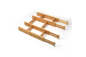 Custom 4-Pack Expandable Bamboo Drawer Dividers Set Adjustable Drawer Organizers Separators With Inserts For Kitchen Utensil