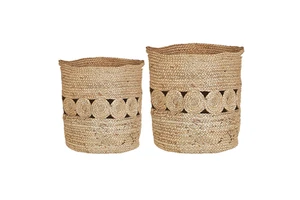 Hot New Design Eco-Friendly Water Hyacinth Woven Storage Basket Minimalist Cylinder Shape Kitchen Space Organizer