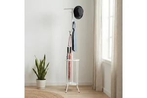 Minimalist White Metal Coat Rack Storage Holders & Racks with Umbrella Stand and Hat Hook Shoes Living Room Iron Brown Box TW