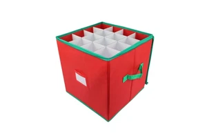 Wholesale Foldable Holiday Bauble Organizer Red Christmas Ornament Storage Box with Adjustable Dividers Lid