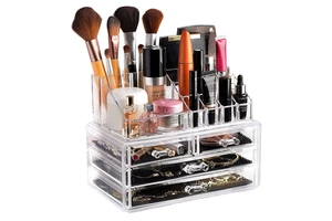 Clear Acrylic Rectangle Desktop Cosmetic Storage Organizer Multi-functional Make-up Storage Box