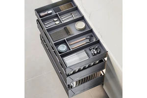 Goldmine 3 Layers Kitchen Cabinet Interior Organizers Pull Out Dish Shelf Multi-function Cutlery Storage Drawer Basket