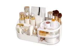 OWNSWING Makeup Organizer for Vanity Cosmetic Storage Container With Drawer Clear Plastic Desktop Storage Box