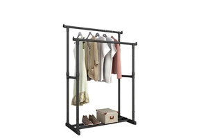 New Updated Floor Coat Rack Stand Double Pole Clothes Adjustable Coat Rack With Storage