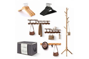 Stylish Wooden Wall Coat Rack with Hooks - Multi-functional Home Storage Unit Wood Coat Rack Storage