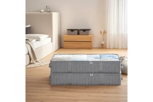 Large Capacity Foldable PVC & Fabric Under Bed Storage Organizer Space-Saving Minimalist Design with Durable Handle