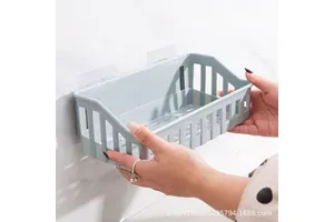Wall-Mounted No-Drill Storage Rack for Kitchen Living Room Plastic Cosmetics Basket Household Hanging Storage Cosmetics Rack