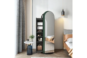 Contemporary High Rotating Coat Rack Bedroom Mirror Storage Wooden Coat Stand