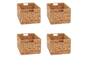 Handwoven Water Hyacinth Storage Baskets with Handles Organizer Bins for Shelves, Closet, Pantry and Living Room from Vietnam