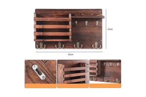 Wooden Key Organizer Wall Mounted Storage Rack with Hooks and Mail Holder for Bathroom or Living Room Home Usage