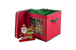 Heavy-Duty Folding Rectangle Organizer 64 Compartments Lids Holiday Ornament Storage Cube Handle for Christmas Storage Boxes
