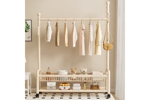 Indoor Living Room Storage Modern Thickened Reinforced Drying Rack with Coat Hanger Double-Tiered Metal Clothes Rack