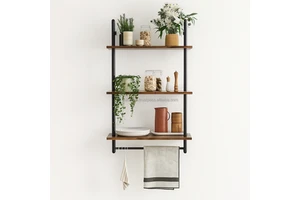 Wall Mounted Shelf with Towel Bar and Hooks Industrial Floating Shelves for Bathroom Kitchen Living Room Vietnam Manufacturer