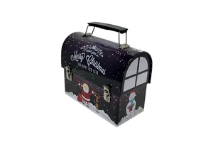 Food Grade Large Metallic Printing Christmas Cake Storage Tins Empty Cookie Tins With Handle