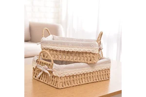 Cheapest Metal Frame Woven Baskets Storage with Fabric Cloth