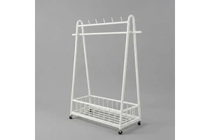 Top Selling Metal Garment Rack with Storage Basket ODM/OEM A-Frame Clothing Hanging Rail Freestanding Coat Rack with Wheels