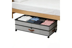Authentic Underbed Storage Box with Wheels, Foldable Storage Box with Clear Window, Zippered Underbed Storage for Clothes Shoes