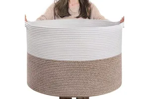Wholesale Cotton Rope Woven Storage Basket Large Household Foldable Laundry Basket Round Fabric Toy Storage