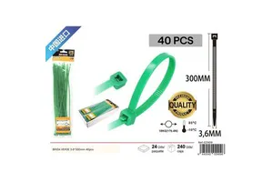 Green 3.6*300mm Cable Ties Hardware Accessory Electronic Organizers Pack of 40 8445542029096