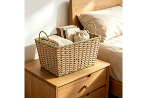 Wicker Sea Grass Storage Basket Foldable Hyacinth Storage Box Set 2 12x12x12 Inch Handmade Woven Basket 10-20L Capacity Closet