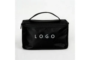 Sleek Black Polyester Reusable Waterproof Cosmetic Case Zipper Spacious Organized for Professional Makeup Artists Travel Custom