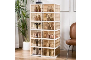 Visible Foldable Stackable Sneaker Shoe Storage Box PP Shoe Organizer Box Free-Installation Dustproof Shoe Cabinet with Lids