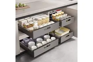Pull Out Cabinet Organizer with Adhesive Nano Film for Kitchen Storage Under Sink Drawer Organizer