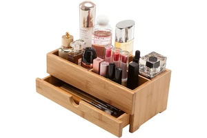 Bamboo Cosmetic Makeup Storage Organizer Bathroom Countertop Display Case