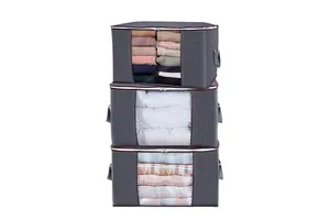 Large Capacity Clothes Storage Bag Organizer with Reinforced Handle Thick Fabric for Comforters Blankets Foldable with Zipper