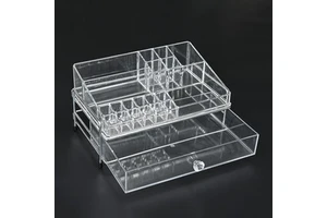 Wholesale OEM Clear Acrylic Cosmetic Organizer Box Multi-Functional Lipstick Rack Square Makeup Storage with Plastic Drawers