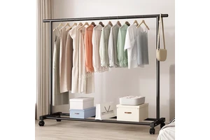 150cm Single-Rod Movable Coat Rack Organizer Easy Install Metal Clothes Drying Rack for Bedroom Balcony Living Room