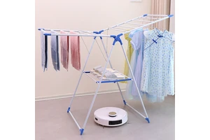 Multifunctional Foldable Wing Type Laundry Drying Rack Space Saving Clothes Airer with Shoe Shelf for Indoor Balcony Use