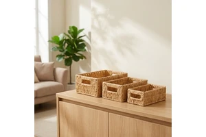 Eco-friendly SET 3 Paper Rope 100% Hand Woven Storage Basket with Handles