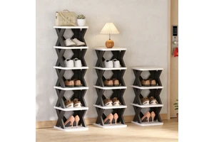 Narrow Plastic Vertical Folding Shoe Rack Organizer Freestanding Corner Shoe Holder Storage Entryway Closet Stackable Bag