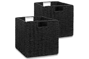 Large Capacity Woven Storage Basket with Handles for Clothes Toys Household Storage Box