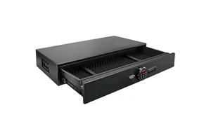 Safe Way/OEM DGS01KE Large Hidden Steel Under-Bed Safe Box with Digital Password Key Lock and Stackable Design W135xD51xH17.5cm