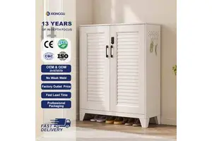 Modern Steel Shoe Storage Cabinet With Louvered Doors Ventilated Footwear Organizer for Entryway Hallway Apartment Home Entrance