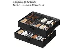 Custom Factory 12-grid Under-bed Storage Box, Dust-proof Shoe Cabinet, Transparent Foldable Storage Divider Organizer Box