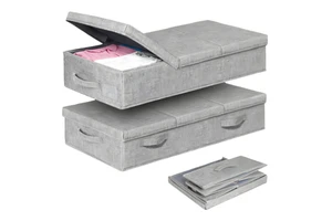 Modern Ultra Thickened Fabric Underbed Storage Box Foldable Organizer Bin with Sturdy Structure & Dustproof Cover for Bedroom