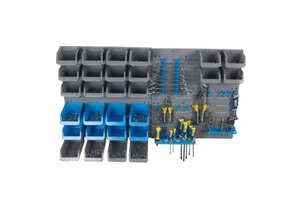 43pcs Organizer Kit Wall Mounted Plastic Storage Box Pegboard Storage Rack with Blue Bins and Hooks