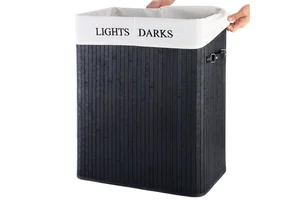 Collapsible Bamboo Laundry Hamper Durable Foldable Basket With Removable Compartments For Home Clothing Storage