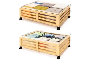 Bamboo Underbed Storage Organizer Drawer with Dust Bags Wood Rolling Multifunctional Design for Shoes Box Packed