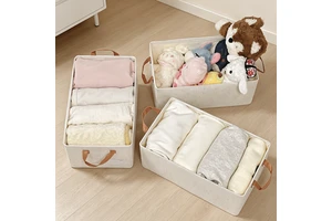 Fabric Storage Box Lid Cotton Linen Clothes Storage Bins Foldable Organizer Modern Design Large Capacity Portable for Bedroom