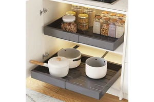 Expandable Cabinet Drawers Pull Out Drawer Cabinet Adhesive Organizer Slide Out Storage Rack for Kitchen Pantry Bathroom Home